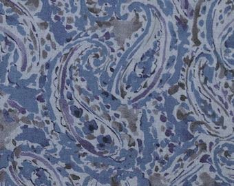 Linen Cotton Fabric, Kokka Paisley Print Poplin from Japan, Blue Violet, by the Half Yard