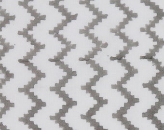 Hand Block Print Cotton Fabric, by the Half Yard, Zig-Zag Stripe