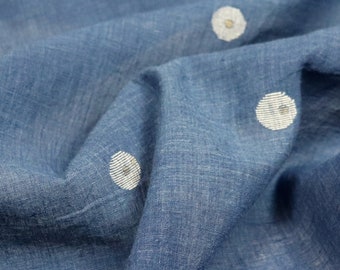 Jamdani Cotton Fabric by the Half Yard, Handwoven Natural Indigo Dye Polka Dot