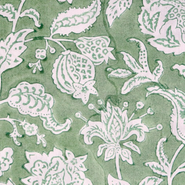 Block print long green dress, leaves print