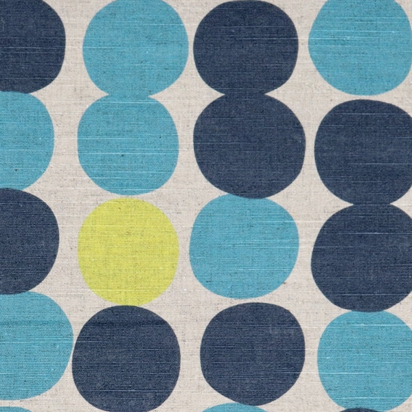 Japanese Linen Cotton Fabric, by the Half Yard, Mod Gray and Turquoise Dot Print