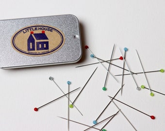 Tin of Pins, Little House Fine Dressmaker's Pins from Japan, Great Sewing Gift