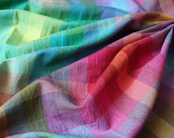 Handwoven Cotton Fabric with Colorful Yarn-Dye Checks, by the Yard