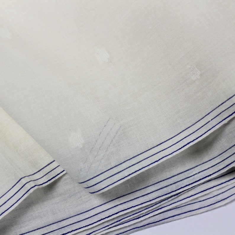 Ivory Dotted Borders Handwoven Cotton Jamdani Fabric by the Half Yard
