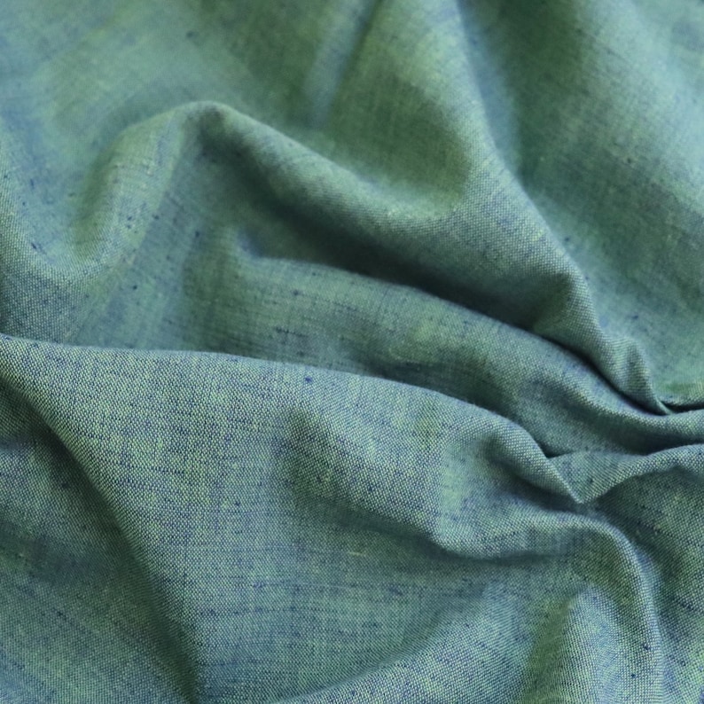 Handwoven Cotton Fabric, by the Half Yard, Blue and Green Yarn-Dyed Shot Handloom image 2