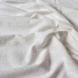Handloom Cotton Fabric, White Slub Stripe by the Yard