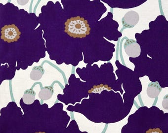Giant Poppies Cotton Linen Canvas Fabric from Japan, Purple Floral Print, by the Half Yard