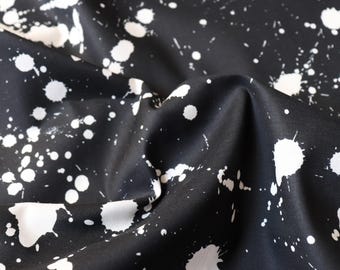 Japanese Cotton Lawn Fabric, Hokkoh Black and White Ink Spots Print, by the Half Yard