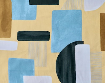 Japanese Cotton Fabric, Geometric Hokkoh Print by the Half Yard, Blue on Yellow
