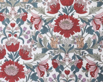 Cotton Fabric from Japan, Red Squirrel Print Lawn by the Yard