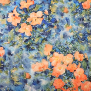 Linen Cotton Fabric, Japanese Poplin, Kokka Yui Nouzenkazura, by the Half Yard, Orange and Blue Summery Floral Print