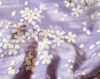 Cherry Blossom Cotton Fabric, Lavender and White Japanese Sakura Print, by the Yard