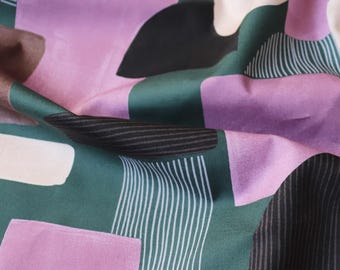 Japanese Cotton Fabric, Geometric Hokkoh Print by the Half Yard, Purple and Green