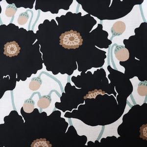 oversized floral print fabric black poppies on natural linen made in Japan