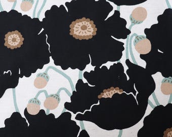 Giant Poppies Cotton Linen Canvas Fabric from Japan, Black Floral Print, by the Half Yard