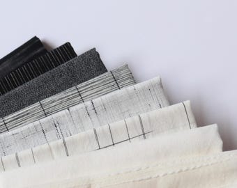 Fat Quarter Bundle of Handwoven Cotton Fabrics, Textures from Black to White