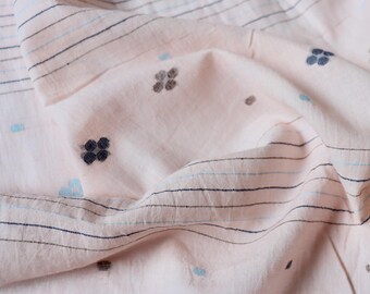 Handloom Cotton Jamdani Fabric, Shell Pink Stripe by the Half Yard