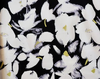 Japanese Cotton Fabric, Black Brushstroke Floral Print, by the Half Yard
