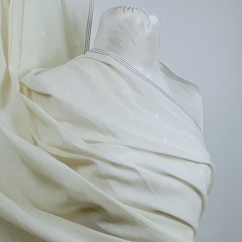 Ivory Dotted Borders Handwoven Cotton Jamdani Fabric by the Half Yard