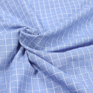 Handloom Cotton Fabric, by the Half Yard, Wedgwood Blue Checks