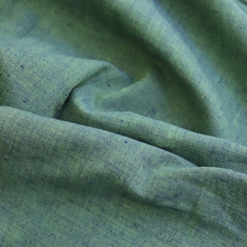 Handwoven Cotton Fabric, by the Half Yard, Blue and Green Yarn-Dyed Shot Handloom image 7