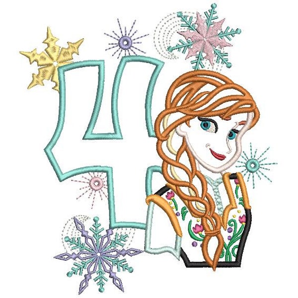 Anna 4th Birthday Machine Embroiderd Applique Design