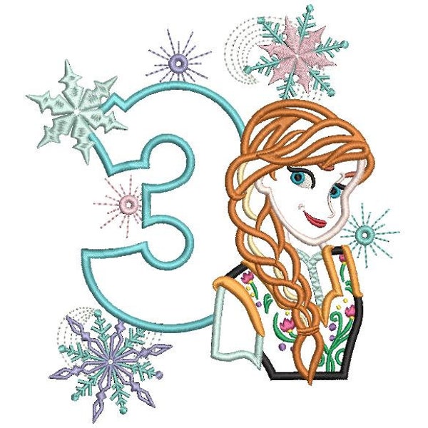 Anna 3rd Birthday Machine Embroidered Applique Design