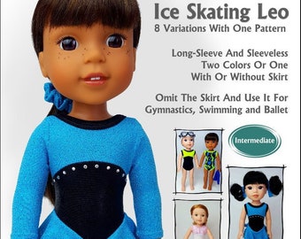 Swimsuit/Leotard/Ice Skate PDF sewing pattern for 14.5&quot; dolls such as WellieWishers
