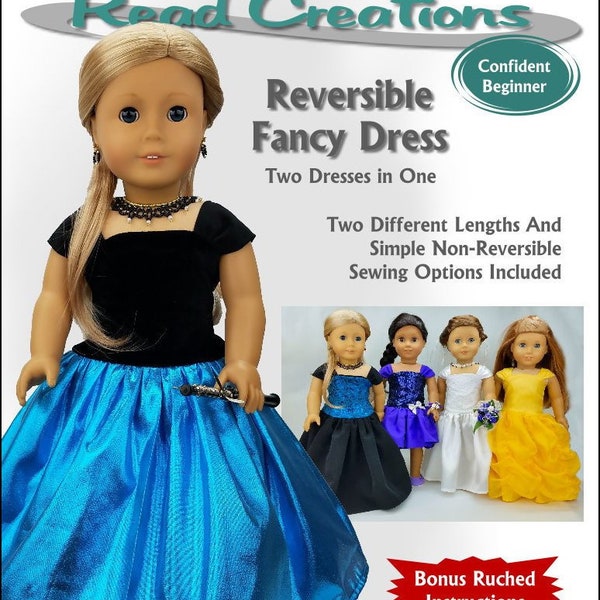 Reversible Fancy Dress PDF Sewing Pattern for 18" dolls such as American Girl Doll