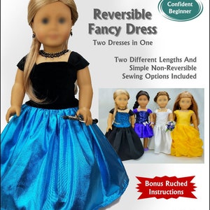 Reversible Fancy Dress PDF Schnittmuster für 18 &quot;Puppen wie American Girl Doll