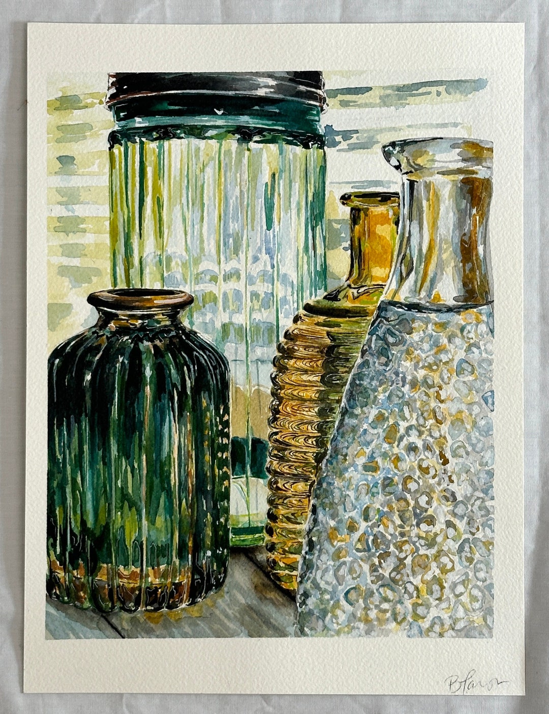 Original Still Life Watercolor Painting, Glass Bottles Art (8x10) - Etsy