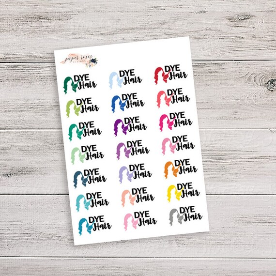 Dye Hair Icon Script Cursive Typography Quarter Sheet Planner Stickers Multi Color Premium Matte
