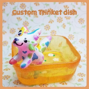 Custom chibi animal dish | animal jewelry | jewlery dish | ych | your character here | pet sculpt | fox wolf dog | trinket dish