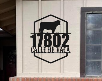 Large Hereford Cow Address Sign | Metal Cow Farm Sign | Farmhouse Numbers and Street Sign| Personalized Metal Sign | 9" tall Numbers