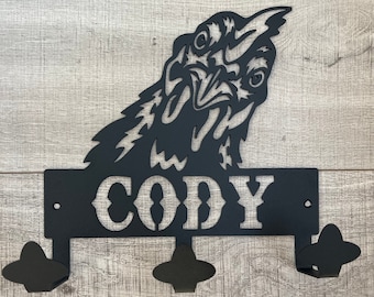Chicken Name Plate - Chicken Name Plate With Hooks - Custom Metal - Personalized Metal - Chicken Lover Gift