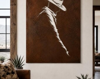 Silueta de vaquero estilo lienzo metálico
