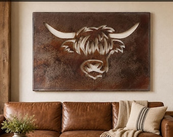 Highland Cow Metal Wall Art, Rustic Western Cow Décor, Farmhouse Cattle Sign, Cow Wall Art, Rustic Western Home Decor