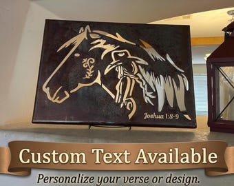 Personalized Christian Metal Wall Art| Cowgirl & Horse Decor |Joshua 1:8-9 Sign| Custom Scripture | Personalized Gift | Modern Western Art