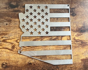 Metal Arizona State Cutout with American Flag Pattern | Custom State Shape Available | Patriotic Wall Art | Magnet Board | Veteran Gift