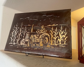 Tractor Metal Wall Art | Farmer Gift | Rustic Farmhouse Decor | Corn Field | Country Metal Sign Agriculture Art | Vintage Tractor Decor