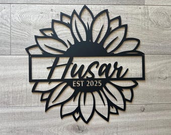 Custom Metal Sunflower Wedding Sign | Family Name Sign | Established Date Metal Wall Art | Rustic Farmhouse Decor| Personalized Wedding Gift