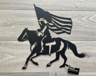 Custom Rodeo Queen Metal Sign | Horse & American Flag Wall Decor | Western Rodeo Girl Sign | Powder Coated Metal Art | Customizable Gift