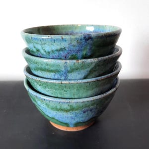 Set of 4 Handmade Small Teal pottery bowls