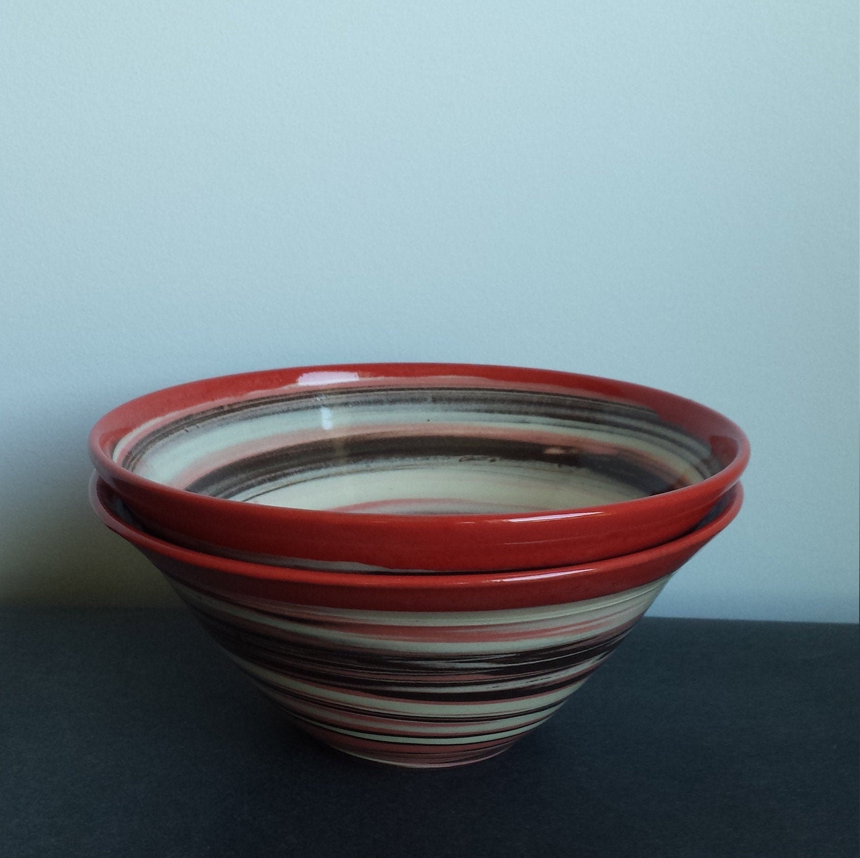 Set of 2 Red Soup Bowls Etsy