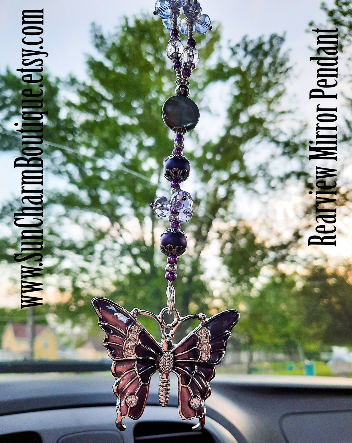 Rearview Mirror Purple Butterfly Car Charm Car Mirror Etsy
