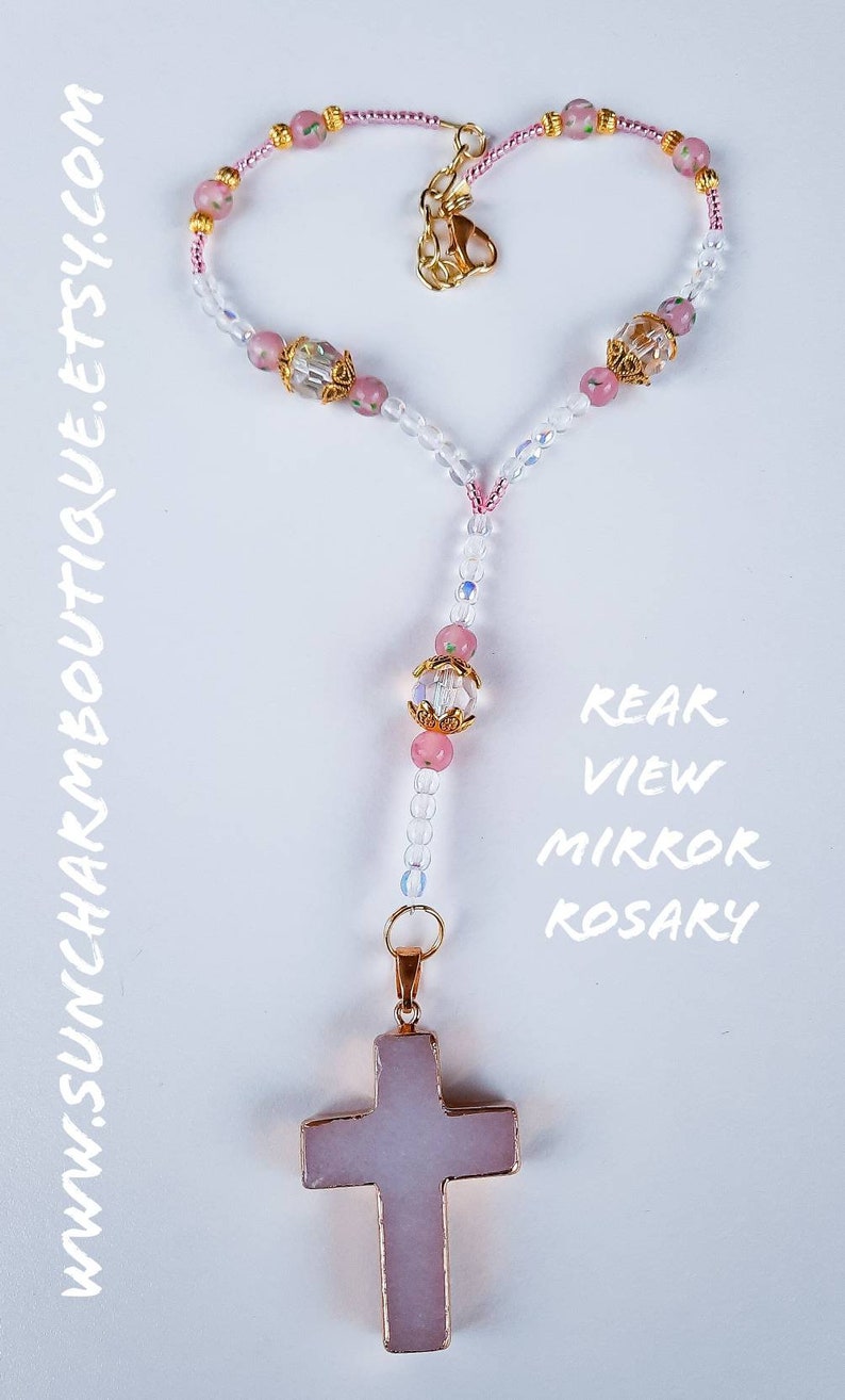 Rearview Mirror Czech Bead Rosary. Window Hanging White Etsy