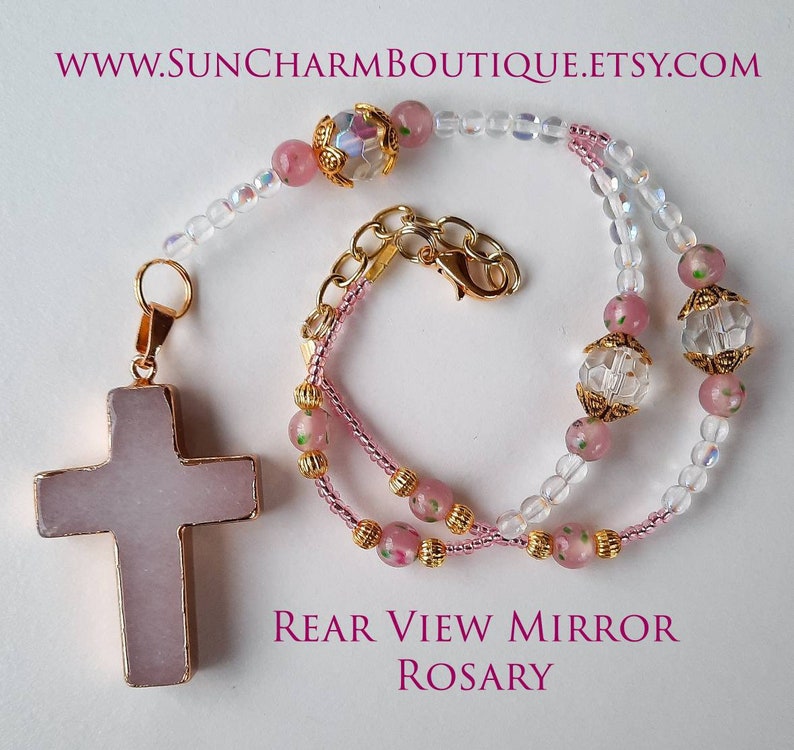 Rearview Mirror Czech Bead Rosary. Window Hanging White Etsy