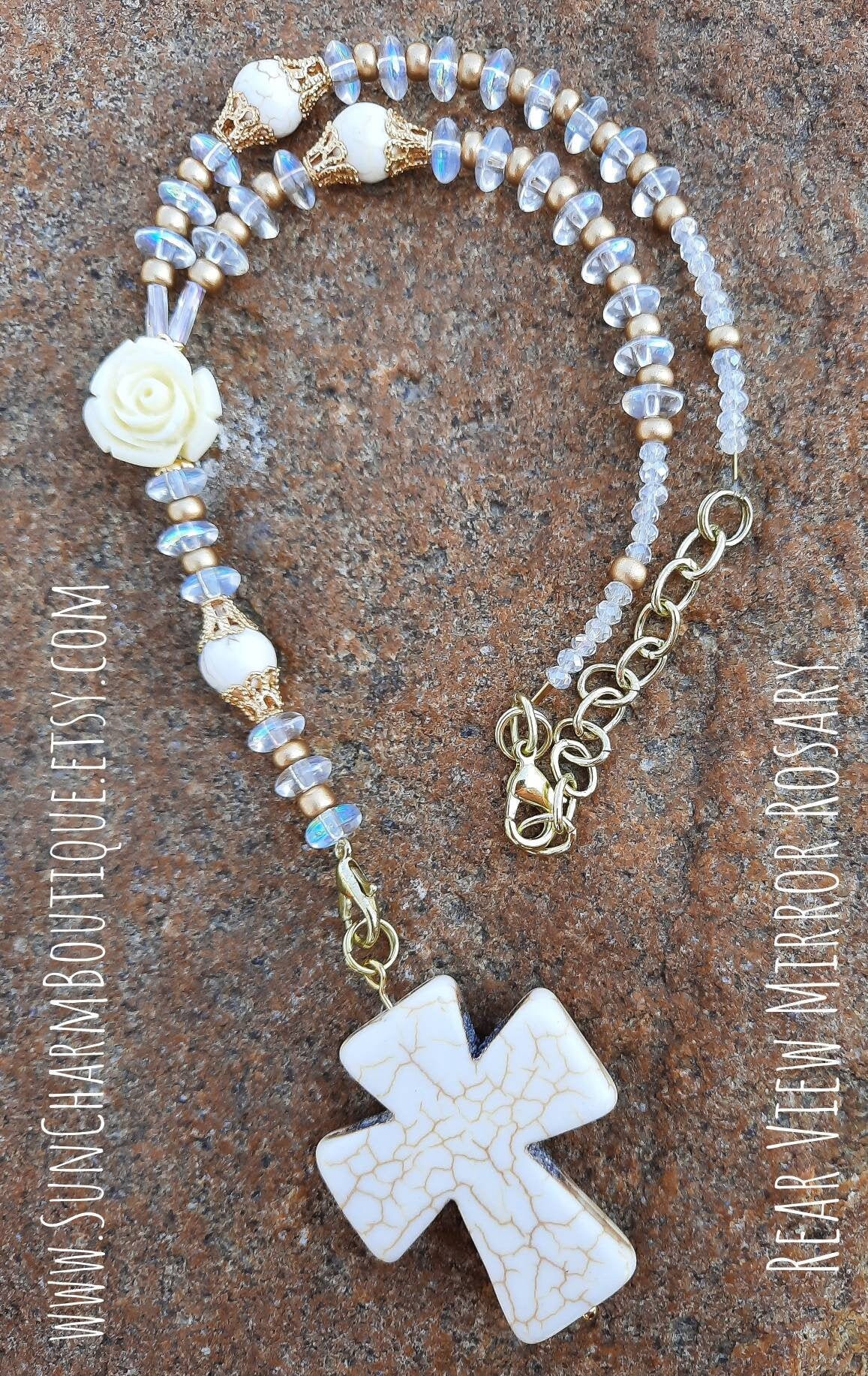 Rearview Mirror Hanging Car Rosary Travel Rosary Cross Etsy