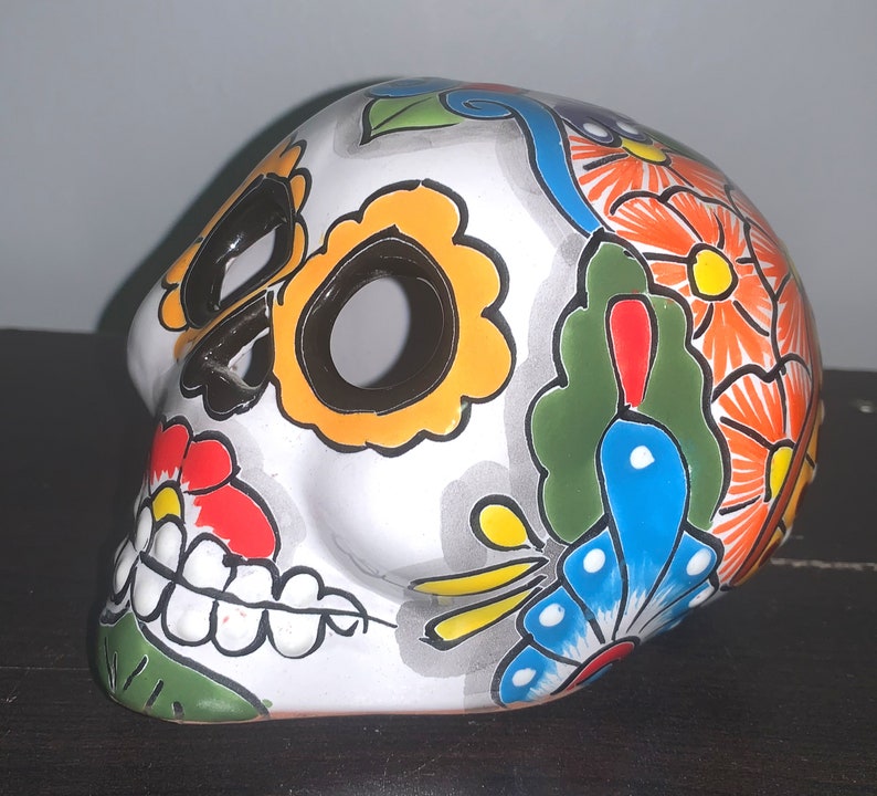 Mexican Sugar Skull Ceramic Sugar Skull Halloween Decoration Halloween Candle Luminary Skull Talavera Pottery Mexican Decor Mexican Pottery