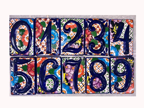 Mexican Talavera House Number Tile – High Relief, Vertical, Colonial Style, Unbranded